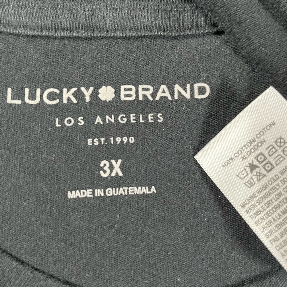 LUCKY BRAND Black Camo Print Spell Out Logo Rolled Sleeve Tee T-Shirt Top 3X - Picture 7 of 7